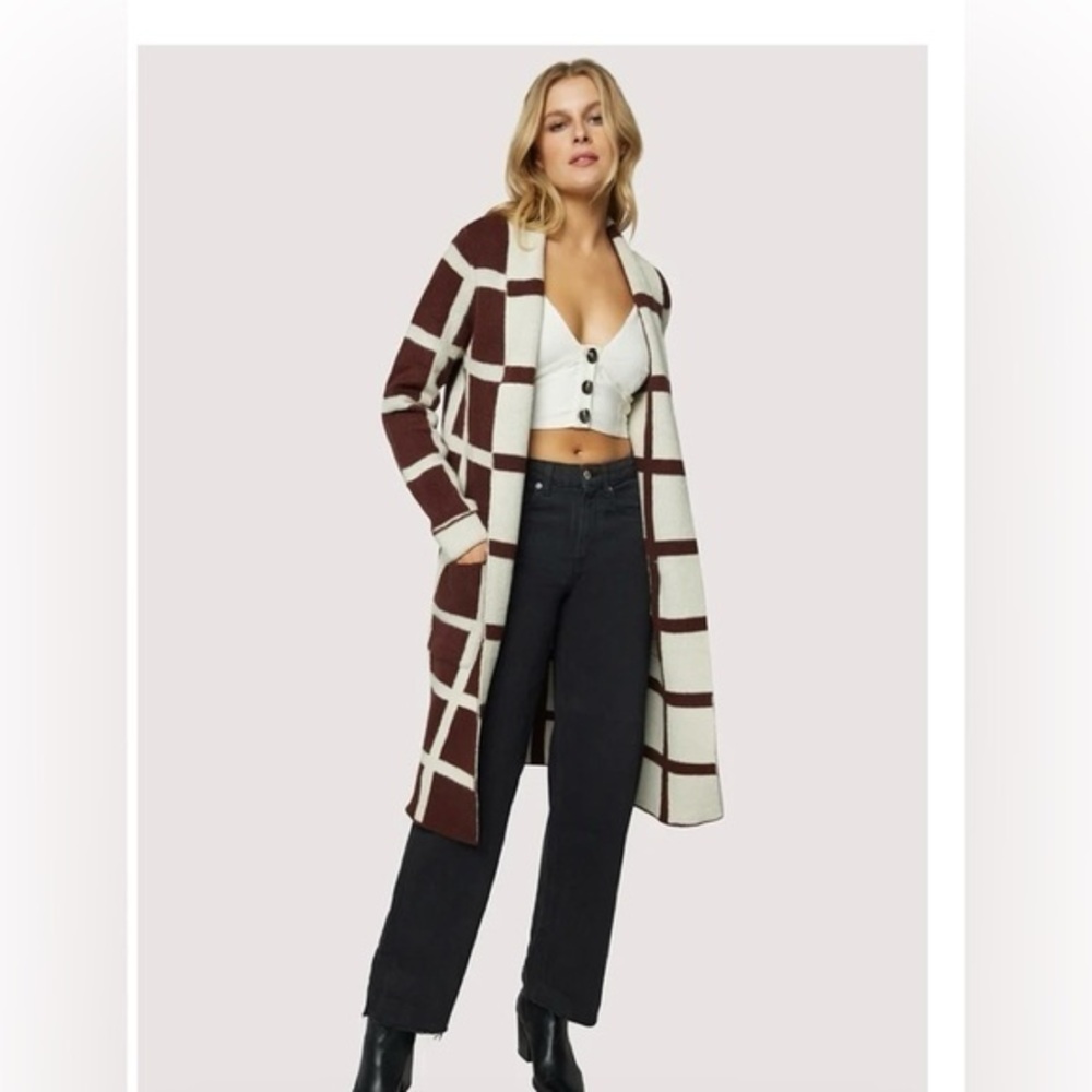 Lost +Wander off the grid open front pocket long acrylic cardigan sweater duster
